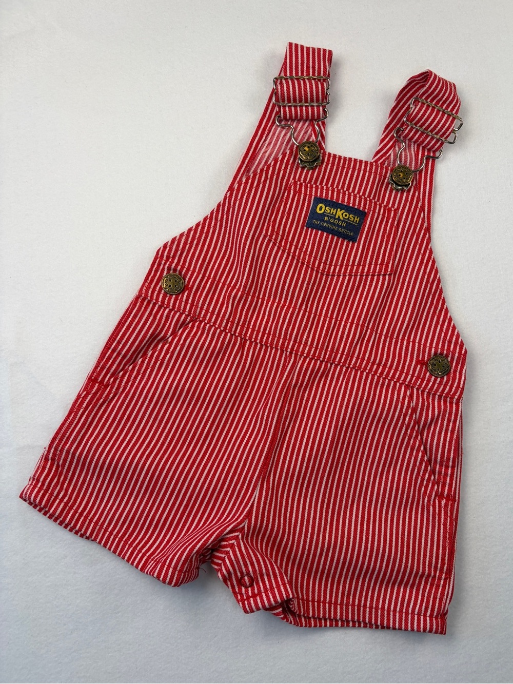 VTG OshKosh Red and White Striped Shortalls‎ Vestbak Overalls Unisex 12M